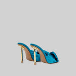 Satin High Heel Sandals with Ribbon - Turquoise