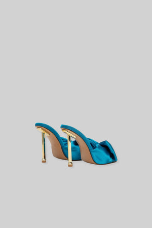 Satin High Heel Sandals with Ribbon - Turquoise