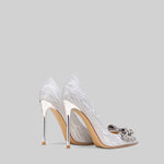 Diamond Ribbon High Heels - Silver