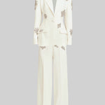 Refined Floral Embellished Pantsuit - White