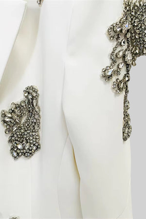 Refined Floral Embellished Pantsuit - White