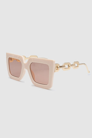 Square Sunglasses with Gold Chain Arms