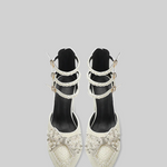 Pearl embellishment platform pumps - White