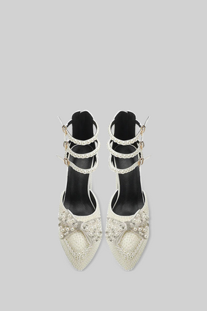 Pearl embellishment platform pumps - White