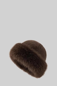 Furry Hat With Wide Brim - Brown