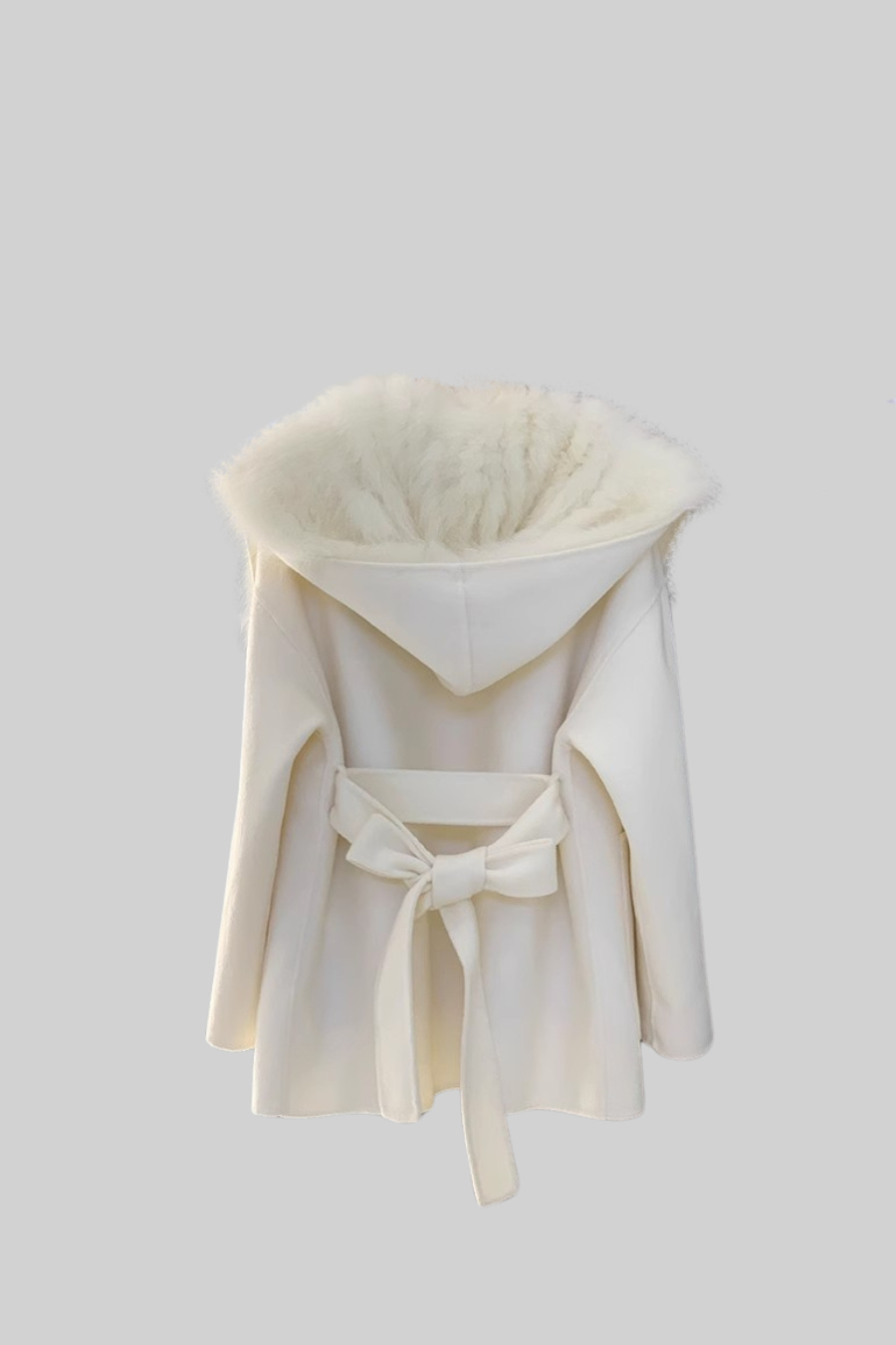 Fur-Collar Jacket With Oversized Hood And Waistband - Ivoire