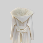 Fur-Collar Jacket With Oversized Hood And Waistband - Ivoire