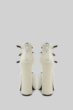 Pearl embellishment platform pumps - White