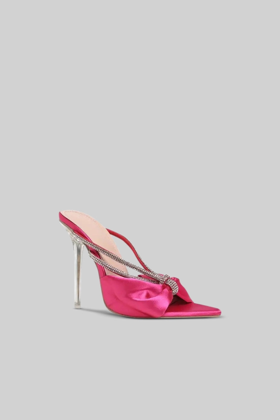 Embellished Satin High Heel Sandals - Fuchsia