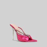 Embellished Satin High Heel Sandals - Fuchsia