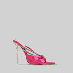 Embellished Satin High Heel Sandals - Fuchsia