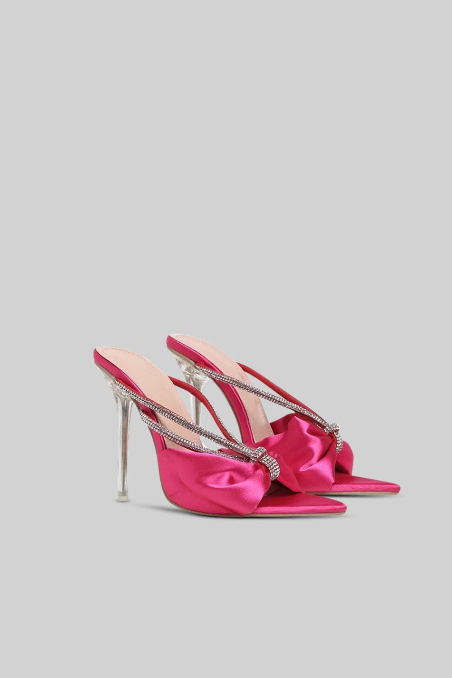 Embellished Satin High Heel Sandals - Fuchsia