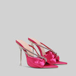 Embellished Satin High Heel Sandals - Fuchsia