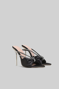 Embellished Satin High Heel Sandals - Black