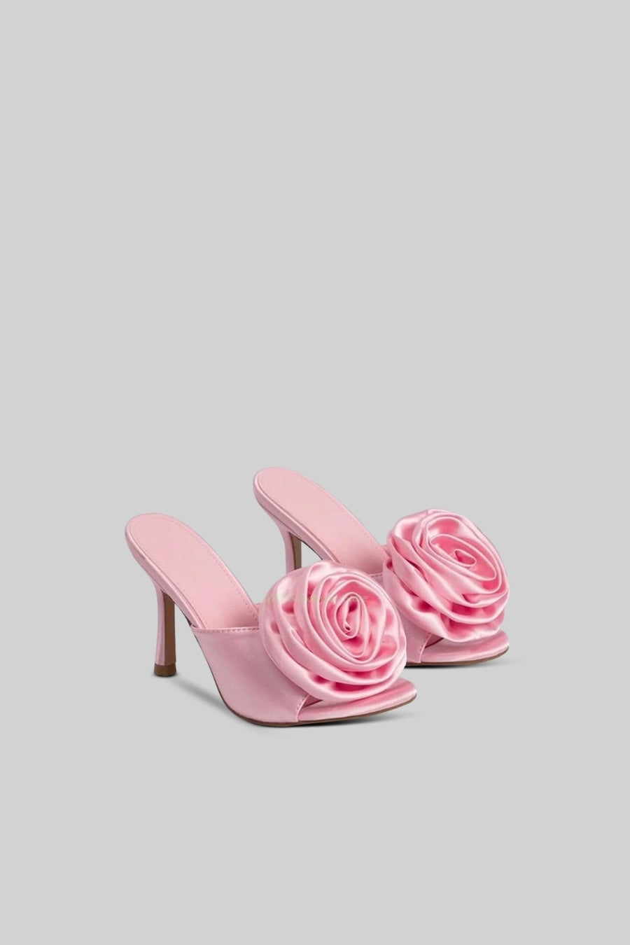 Satin Sandals with Flower Pom Pom - Pink