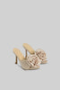 Satin Sandals with Flower Pom Pom - Beige