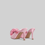 Satin Sandals with Flower Pom Pom - Pink