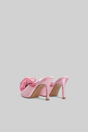 Satin Sandals with Flower Pom Pom - Pink