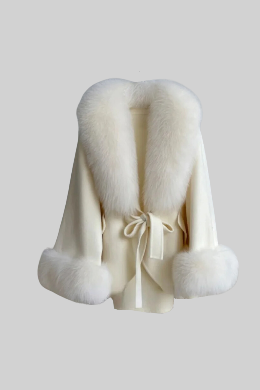 Winter Coat With White Oversized Fur Collar - Beige