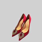 Satin Stiletto with Diamond Detail - Red