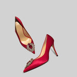 Satin Stiletto with Diamond Detail - Red