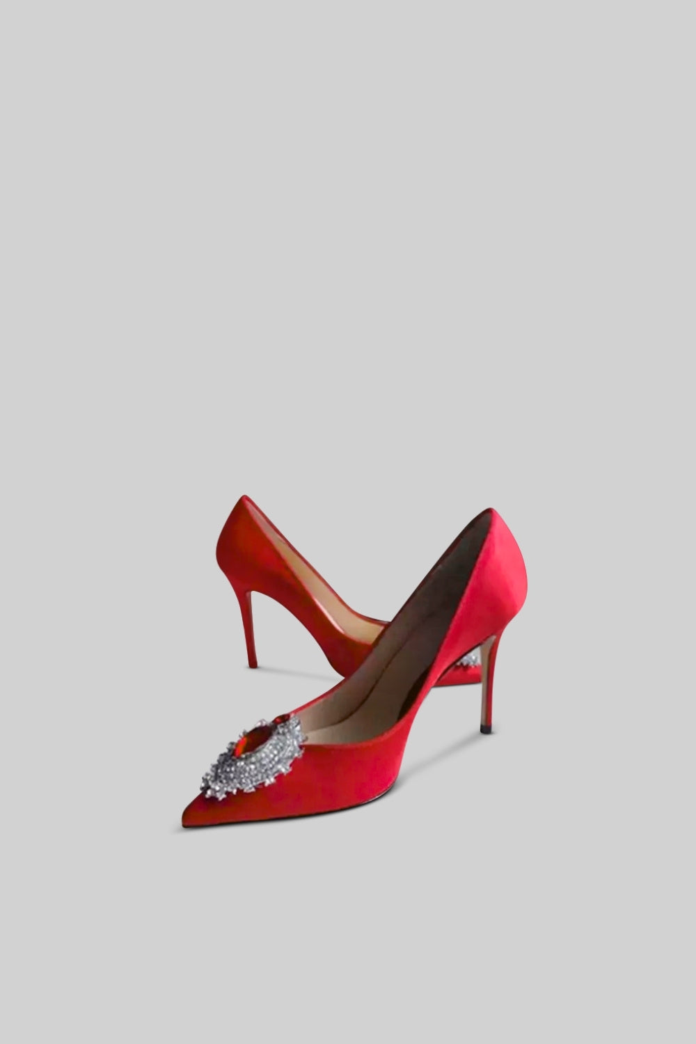 Satin Stiletto with Diamond Detail - Red