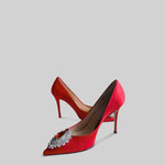 Satin Stiletto with Diamond Detail - Red