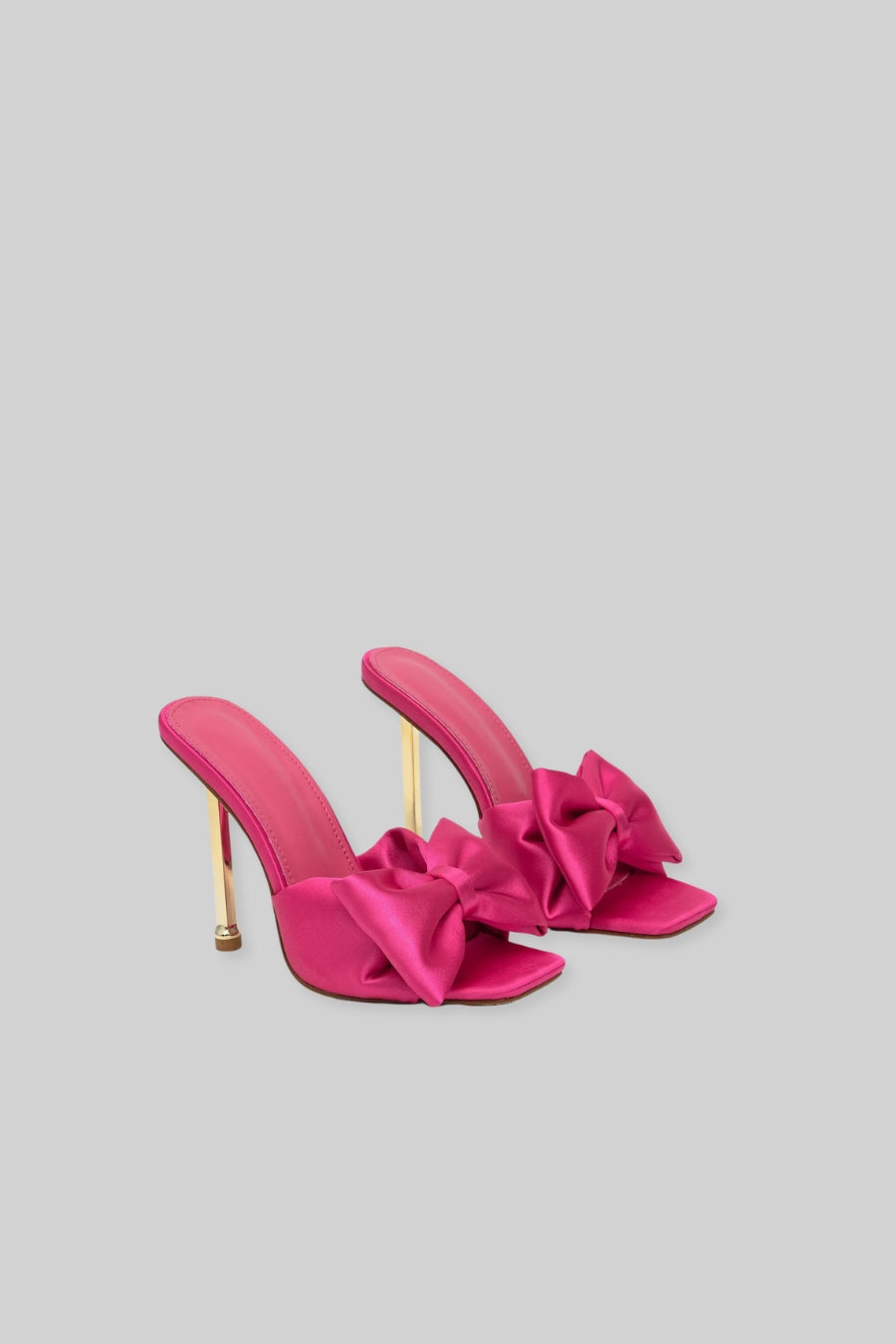 Satin High Heel Sandals with Ribbon - Fuchsia