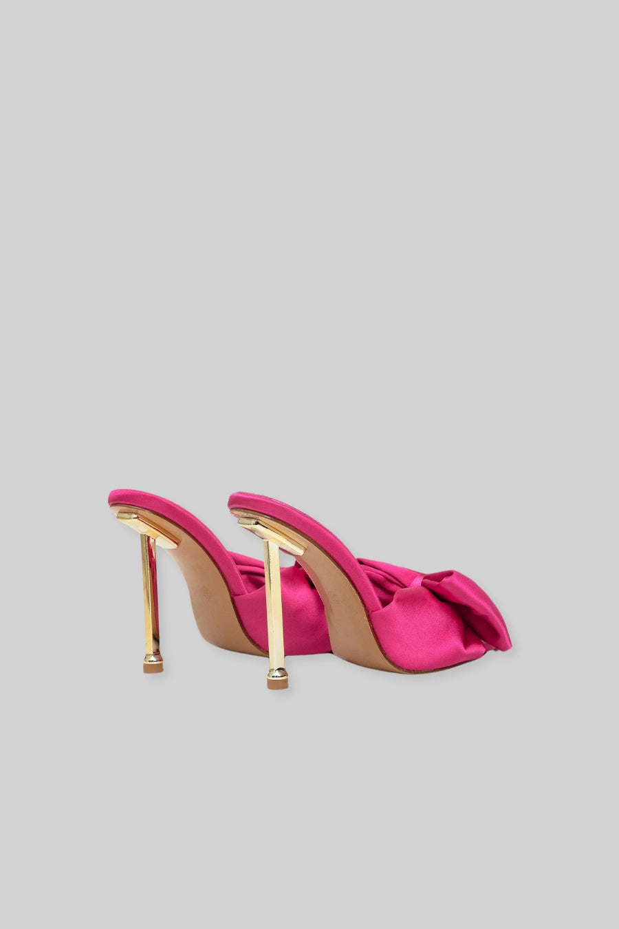 Satin High Heel Sandals with Ribbon - Fuchsia