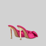 Satin High Heel Sandals with Ribbon - Fuchsia