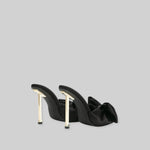 Satin High Heel Sandals with Ribbon - Black