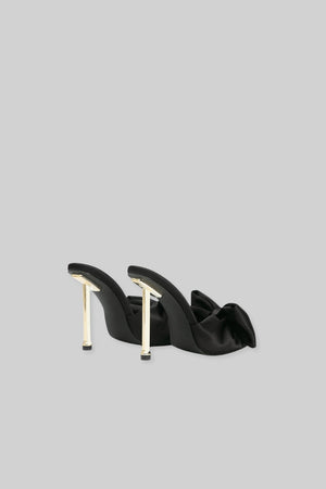 Satin High Heel Sandals with Ribbon - Black