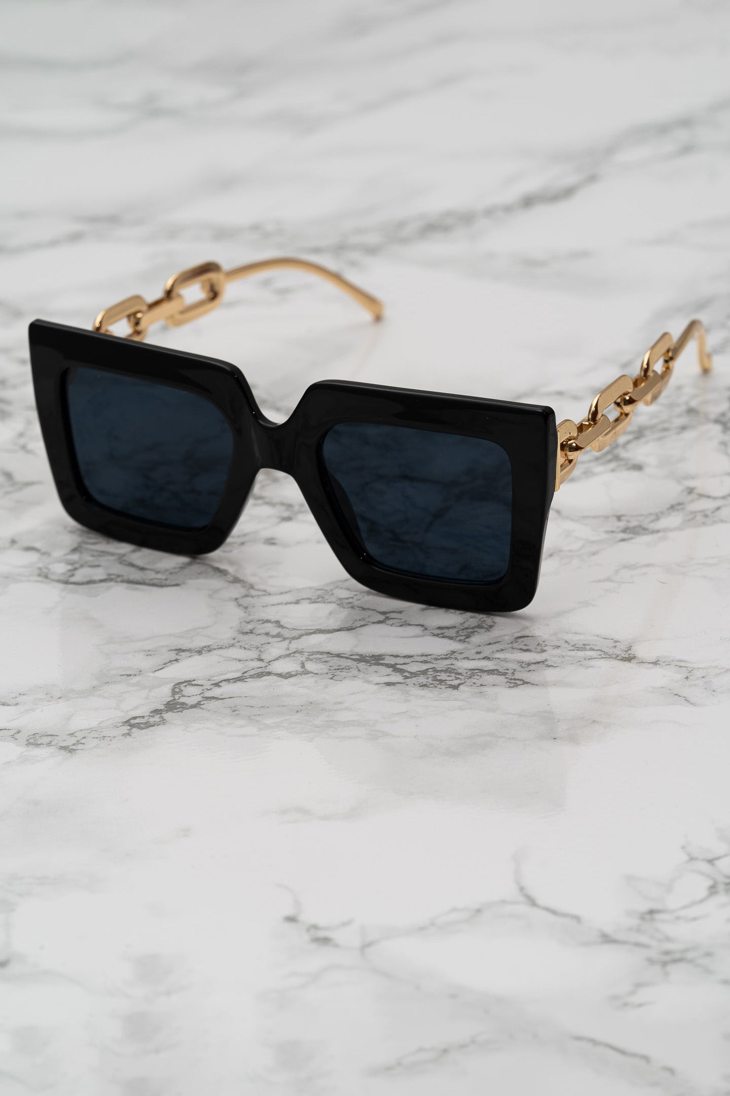 Square Sunglasses with Gold Chain Arms