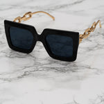 Square Sunglasses with Gold Chain Arms