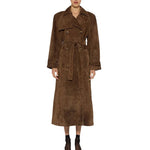 Brown Belted Waist Long Overcoat