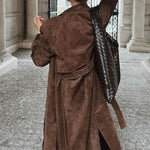 Brown Belted Waist Long Overcoat