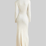 Elegant Ribbed Dress With Long Sleeves - Ivoire