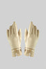 Vegan Leather And Suede Gloves With Gold Buckle Detail - Beige