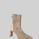 Glossy Heel Suede Ankle Boot - Beige