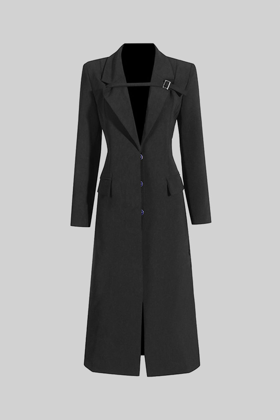 Trench Coat With Belt-Like Chest Accent - Black