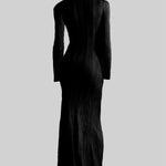 Elegant Ribbed Dress With Long Sleeves - Black