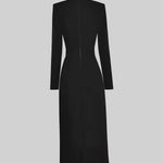 Elegant Bow-Collar Long-Sleeved Dress - Black