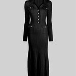 Elegant Ribbed Dress With Long Sleeves - Black