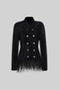 Double Breasted Textured Jacket With Fringed Hem - Black