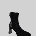 Glossy Heel Suede Ankle Boot - Black