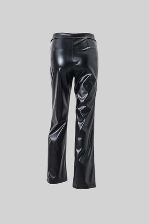 Vegan Leather Flared Trousers - Black