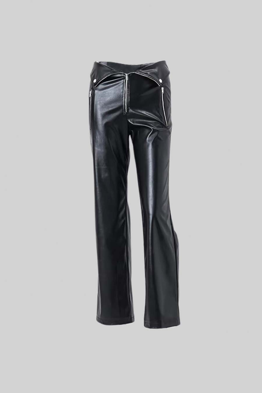 Vegan Leather Flared Trousers - Black