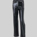 Vegan Leather Flared Trousers - Black