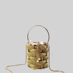 Elegant Bucket Bag With Satin Inside Closure - Gold