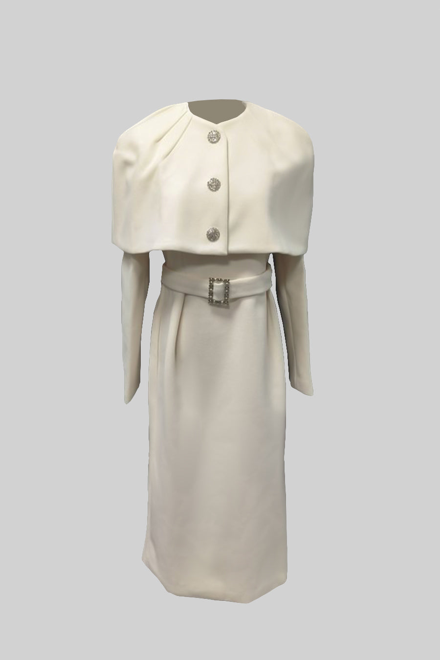 Elegant Dress With Cape-Style Top  - Ivoire